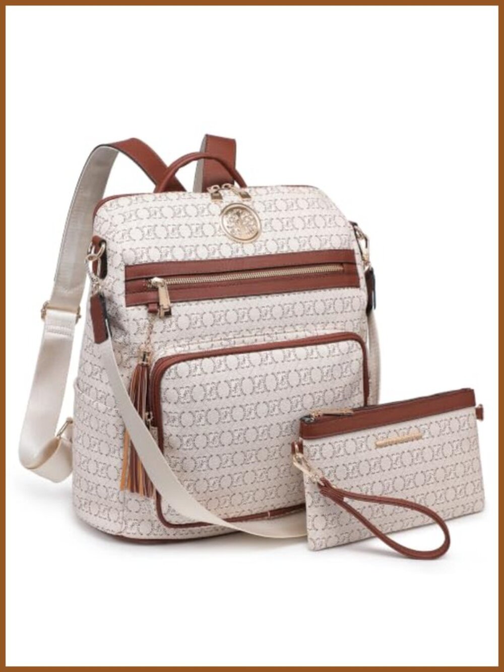 Convertible Faux Leather Backpack Purse 2PC Set Wristlet Travel Laptop